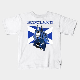 Scotland Unicorn Playing Bagpipes Scottish St Andrews Day Kids T-Shirt